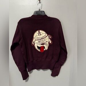 Men's Burgundy V-Neck Sweater with Bulldog Design